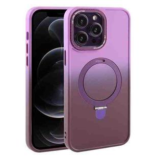 For iPhone 12 Pro Gradient MagSafe Holder Liquid TPU Hybrid PC Phone Case(Purple Wine Red)