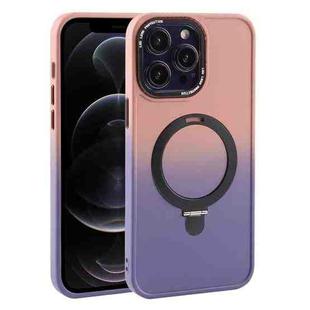 For iPhone 12 Pro Gradient MagSafe Holder Liquid TPU Hybrid PC Phone Case(Pink Purple)