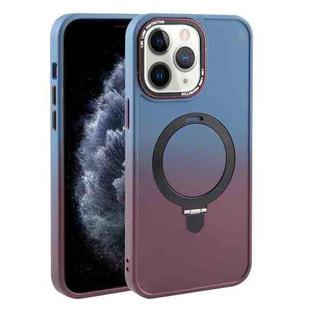 For iPhone 11 Pro Max Gradient MagSafe Holder Liquid TPU Hybrid PC Phone Case(Blue Wine Red)