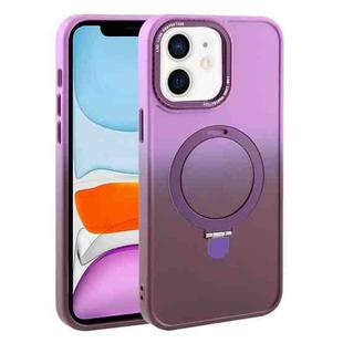 For iPhone 11 Gradient MagSafe Holder Liquid TPU Hybrid PC Phone Case(Purple Wine Red)