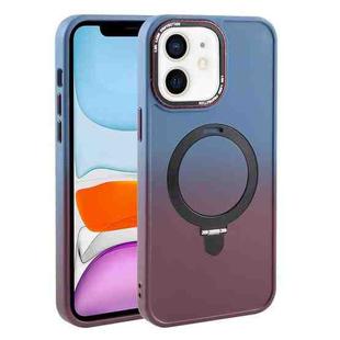 For iPhone 11 Gradient MagSafe Holder Liquid TPU Hybrid PC Phone Case(Blue Wine Red)