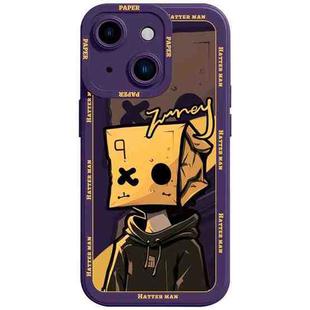 For iPhone 15 Liquid Angel Eyes Paper Bag Man TPU Phone Case(Purple)