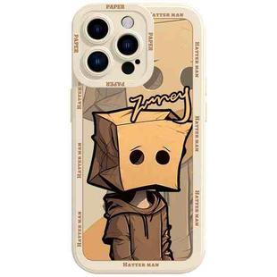 For iPhone 14 Pro Max Liquid Angel Eyes Paper Bag Man TPU Phone Case(Beige)