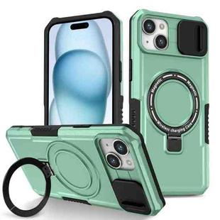 For iPhone 15 Plus Sliding Camshield Magsafe Holder TPU Hybrid PC Phone Case(Light Blue)