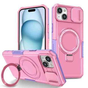 For iPhone 15 Sliding Camshield Magsafe Holder TPU Hybrid PC Phone Case(Purple Pink)