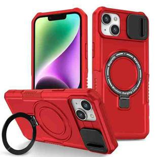 For iPhone 14 Sliding Camshield Magsafe Holder TPU Hybrid PC Phone Case(Red)