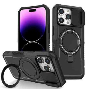 For iPhone 14 Pro Sliding Camshield Magsafe Holder TPU Hybrid PC Phone Case(Black)
