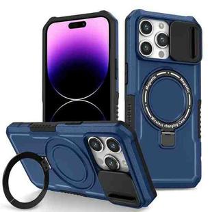 For iPhone 14 Pro Max Sliding Camshield Magsafe Holder TPU Hybrid PC Phone Case(Royal Blue)