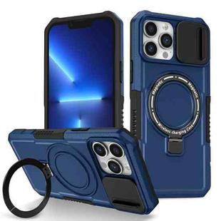 For iPhone 13 Pro Max Sliding Camshield Magsafe Holder TPU Hybrid PC Phone Case(Royal Blue)