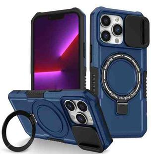 For iPhone 13 Pro Sliding Camshield Magsafe Holder TPU Hybrid PC Phone Case(Royal Blue)