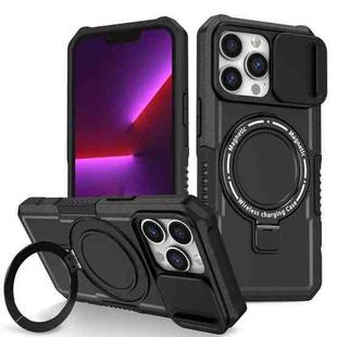 For iPhone 13 Pro Sliding Camshield Magsafe Holder TPU Hybrid PC Phone Case(Black)