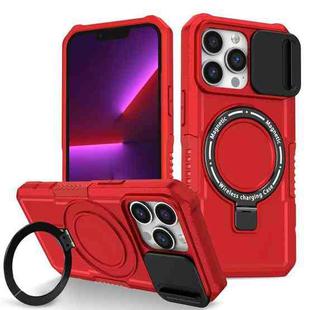 For iPhone 13 Pro Sliding Camshield Magsafe Holder TPU Hybrid PC Phone Case(Red)