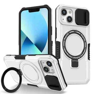 For iPhone 13 Sliding Camshield Magsafe Holder TPU Hybrid PC Phone Case(Black White)