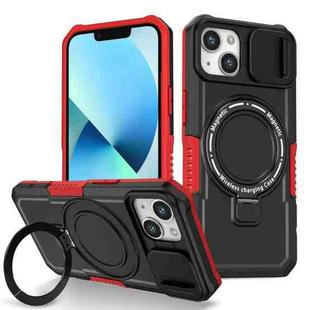 For iPhone 13 Sliding Camshield Magsafe Holder TPU Hybrid PC Phone Case(Black Red)