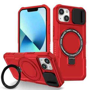 For iPhone 13 Sliding Camshield Magsafe Holder TPU Hybrid PC Phone Case(Red)