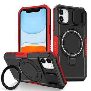 For iPhone 12 Sliding Camshield Magsafe Holder TPU Hybrid PC Phone Case(Black Red)