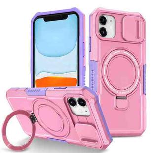 For iPhone 12 Sliding Camshield Magsafe Holder TPU Hybrid PC Phone Case(Purple Pink)