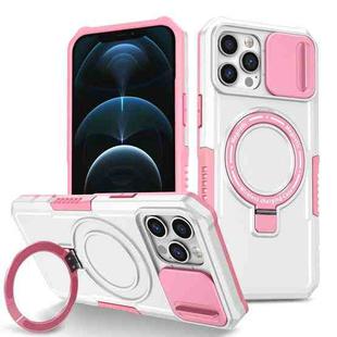 For iPhone 12 Pro Sliding Camshield Magsafe Holder TPU Hybrid PC Phone Case(Pink White)