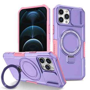 For iPhone 12 Pro Sliding Camshield Magsafe Holder TPU Hybrid PC Phone Case(Pink Purple)