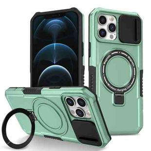 For iPhone 12 Pro Sliding Camshield Magsafe Holder TPU Hybrid PC Phone Case(Light Blue)