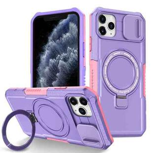 For iPhone 11 Pro Max Sliding Camshield Magsafe Holder TPU Hybrid PC Phone Case(Pink Purple)