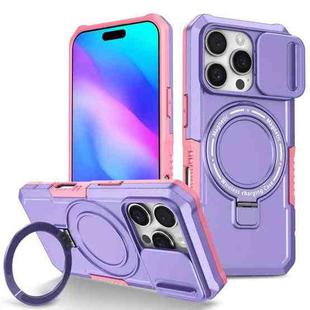 For iPhone 16 Pro Max Sliding Camshield MagSafe Holder TPU Hybrid PC Phone Case(Pink Purple)