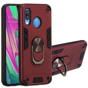 For Samsung Galaxy A40 2 in 1 Armour Series PC + TPU Protective Case with Ring Holder(Wine Red)