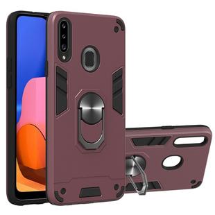 For Samsung Galaxy A20s 2 in 1 Armour Series PC + TPU Protective Case with Ring Holder(Wine Red)