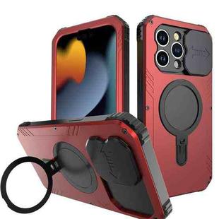 For iPhone 15 Pro Max Camera Shield MagSafe Holder Life Waterproof Phone Case(Red)