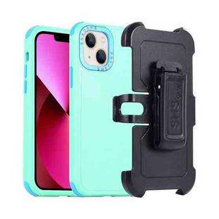 For iPhone 13 3 in 1 PC + TPU Sliding Sleeve Phone Case(Grass Green+Sky Blue)