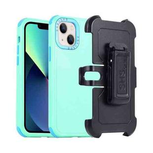 For iPhone 13 mini 3 in 1 PC + TPU Sliding Sleeve Phone Case(Grass Green+Sky Blue)