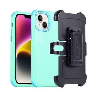 For iPhone 14 Plus 3 in 1 PC + TPU Sliding Sleeve Phone Case(Grass Green+Sky Blue)