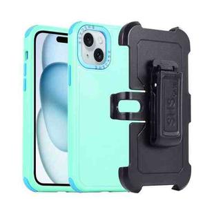 For iPhone 15 3 in 1 PC + TPU Sliding Sleeve Phone Case(Grass Green+Sky Blue)
