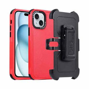 For iPhone 15 3 in 1 PC + TPU Sliding Sleeve Phone Case(Red+Black)