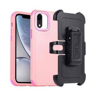 For iPhone XR 3 in 1 PC + TPU Sliding Sleeve Phone Case(Pink+Rose Red)