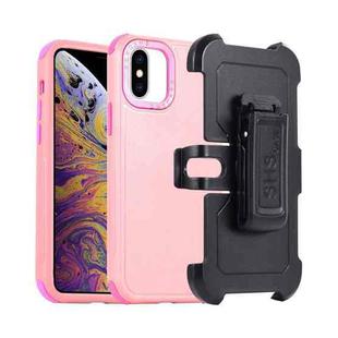 For iPhone XS Max 3 in 1 PC + TPU Sliding Sleeve Phone Case(Pink+Rose Red)