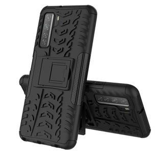 For Huawei P40 Lite 5G Tire Texture Shockproof TPU+PC Protective Case with Holder(Black)