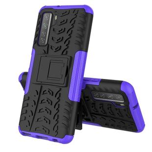 For Huawei P40 Lite 5G Tire Texture Shockproof TPU+PC Protective Case with Holder(Purple)