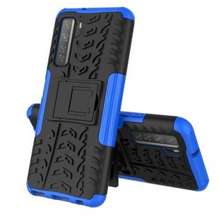 For Huawei P40 Lite 5G Tire Texture Shockproof TPU+PC Protective Case with Holder(Blue)