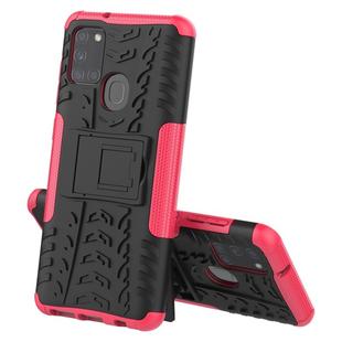 For Samsung Galaxy A21s Tire Texture Shockproof TPU+PC Protective Case with Holder(Rose Red)