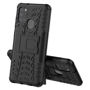 For Samsung Galaxy A21s Tire Texture Shockproof TPU+PC Protective Case with Holder(Black)