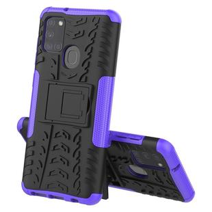 For Samsung Galaxy A21s Tire Texture Shockproof TPU+PC Protective Case with Holder(Purple)