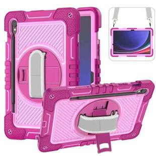 For Samsung Galaxy Tab S9 360 Degree Rotation PC Contrast Silicone Tablet Case(Rose Red + Pink)