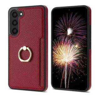 For Samsung Galaxy S23 5G Ring Card  Litchi Leather Back Phone Case(Red)