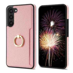 For Samsung Galaxy S23 5G Ring Card  Litchi Leather Back Phone Case(Pink)