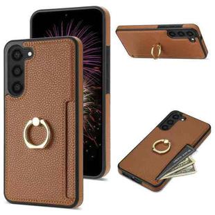 For Samsung Galaxy S23+ 5G Ring Card  Litchi Leather Back Phone Case(Brown)
