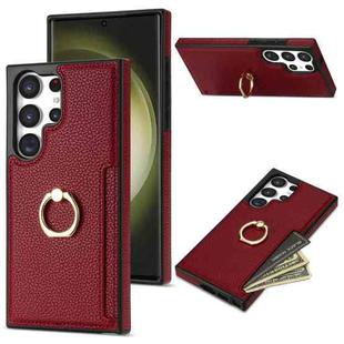 For Samsung Galaxy S23 Ultra 5G Ring Card  Litchi Leather Back Phone Case(Red)