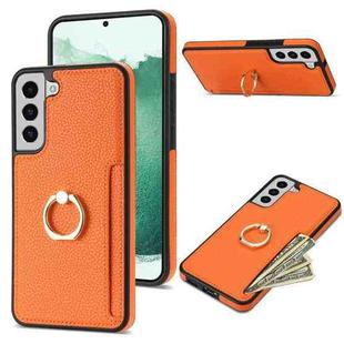 For Samsung Galaxy S22 5G Ring Card  Litchi Leather Back Phone Case(Orange)