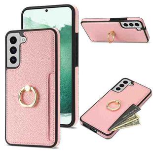 For Samsung Galaxy S21+ 5G Ring Card  Litchi Leather Back Phone Case(Pink)