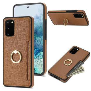 For Samsung Galaxy S20 FE Ring Card  Litchi Leather Back Phone Case(Brown)
